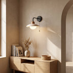 Travertine Shade Gold Arm Wall Light