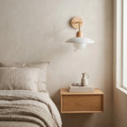 Travertine Shade Gold Arm Wall Light
