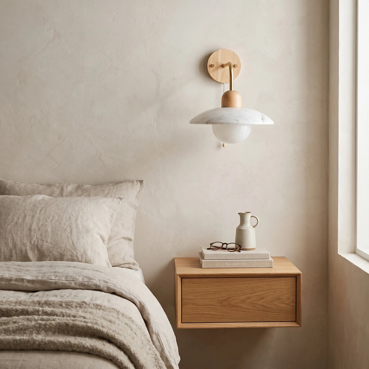Travertine Shade Gold Arm Wall Light