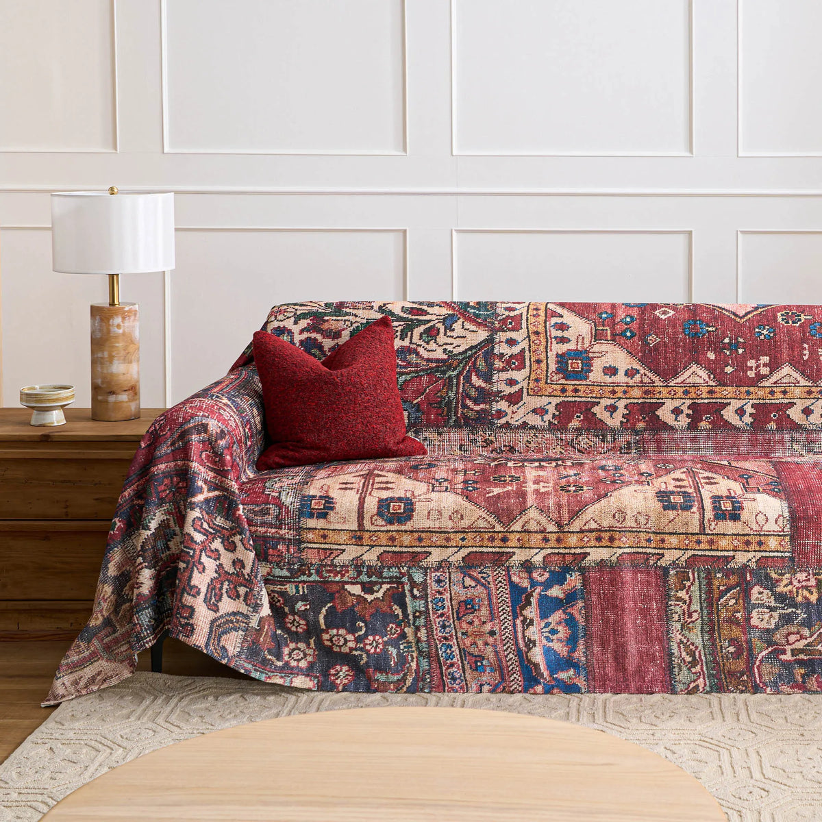 Vintage Burgundy Tribal Sofa Cover