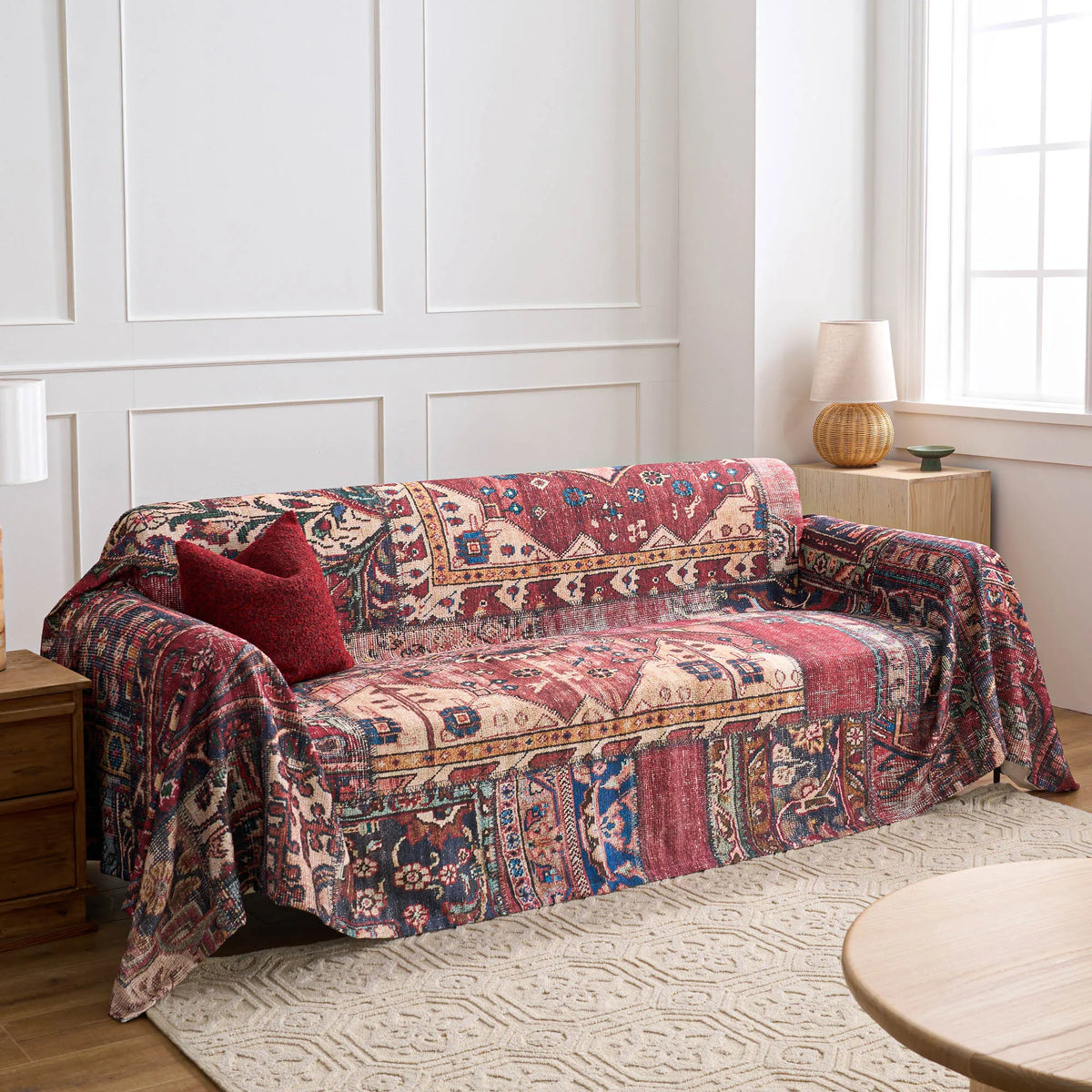 Vintage Burgundy Tribal Sofa Cover