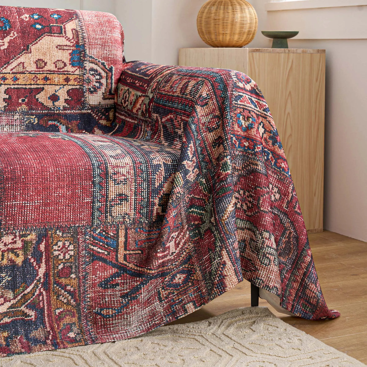 Vintage Burgundy Tribal Sofa Cover