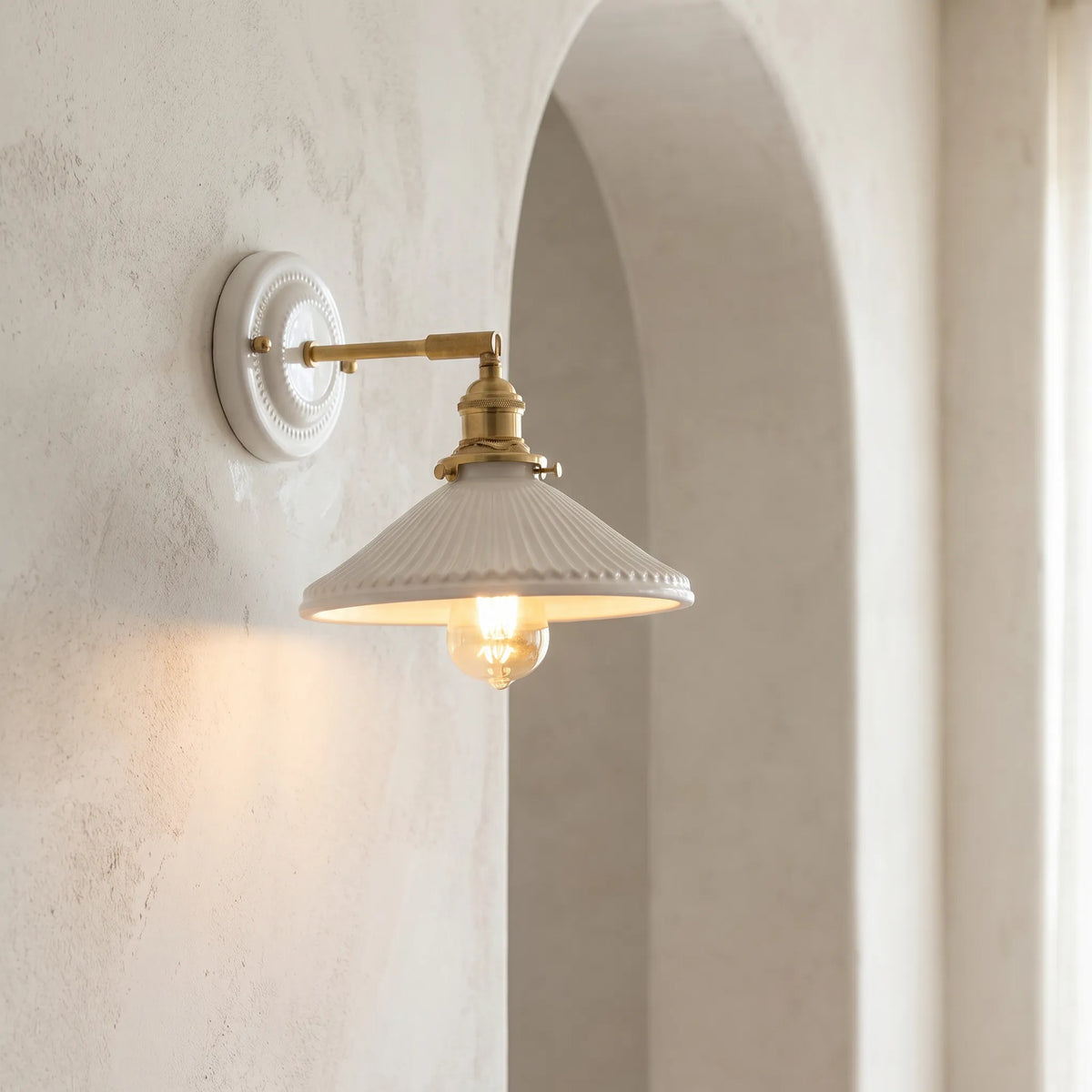 Vintage Ceramic Brass Wall Light