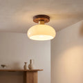Walnut and Copper Glass Ceiling Light