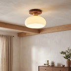 Walnut and Copper Glass Ceiling Light