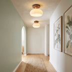 Walnut and Copper Glass Ceiling Light