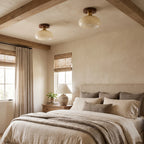 Walnut and Copper Glass Ceiling Light
