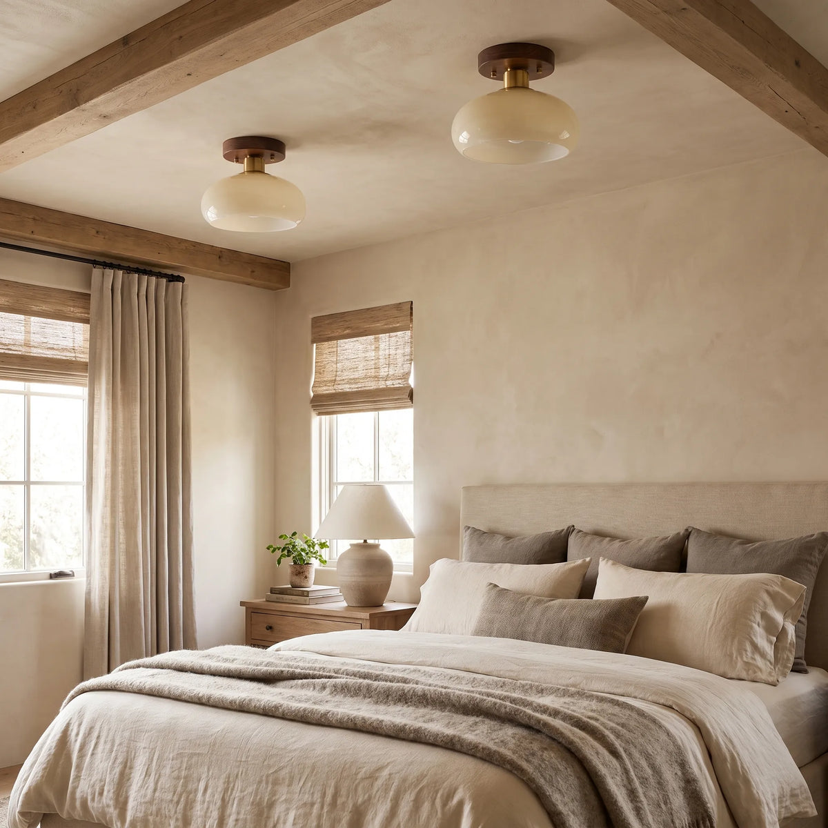 Walnut and Copper Glass Ceiling Light