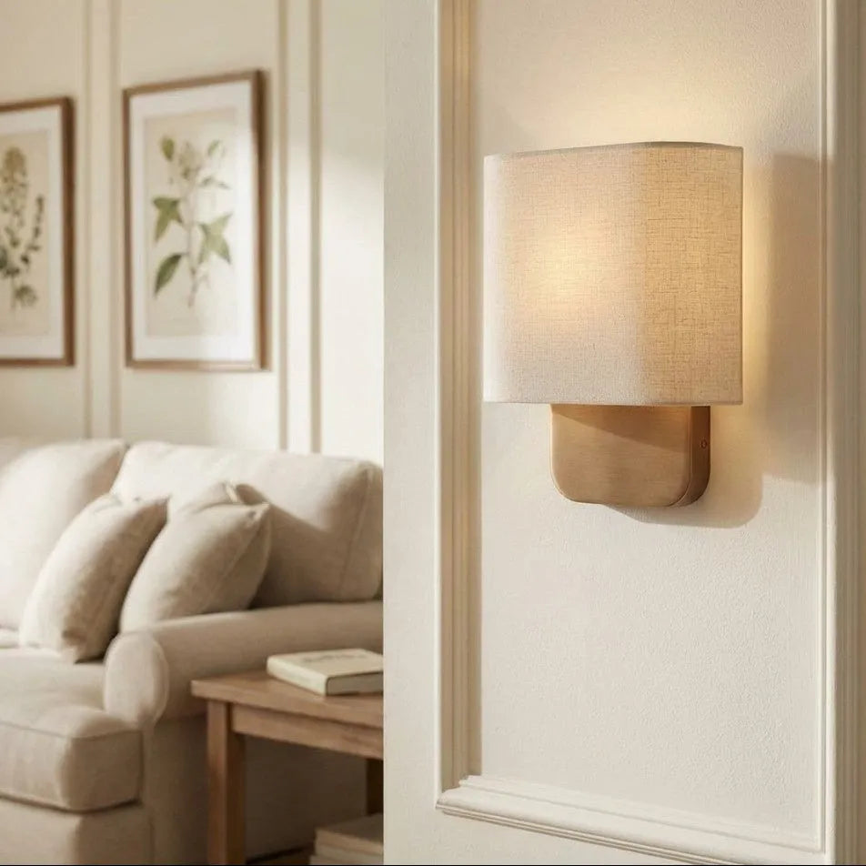 Walnut Base Fabric Wall Light
