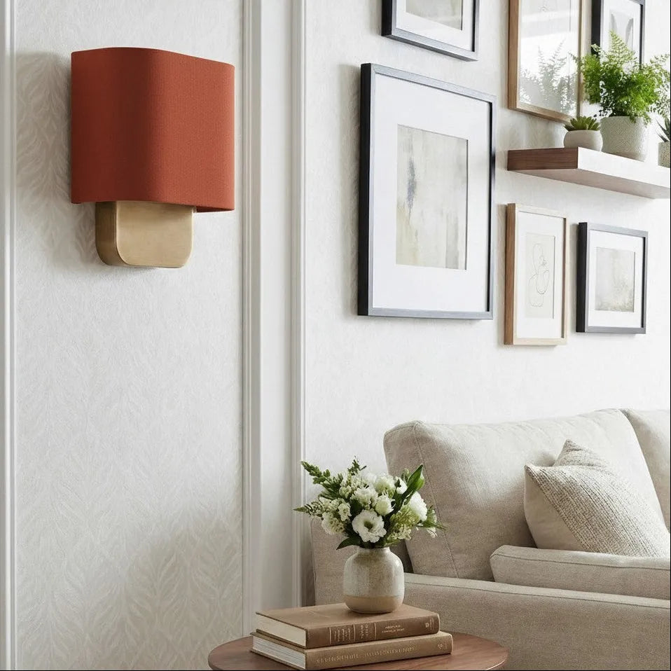 Walnut Base Fabric Wall Light