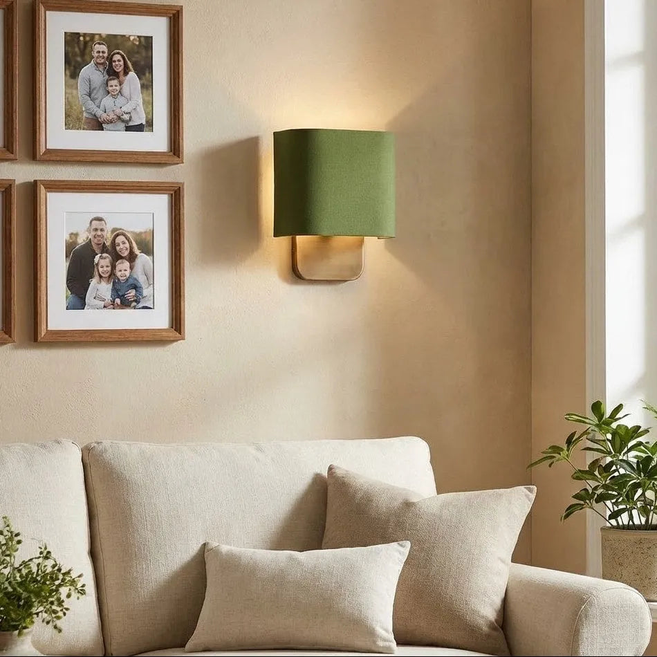 Walnut Base Fabric Wall Light