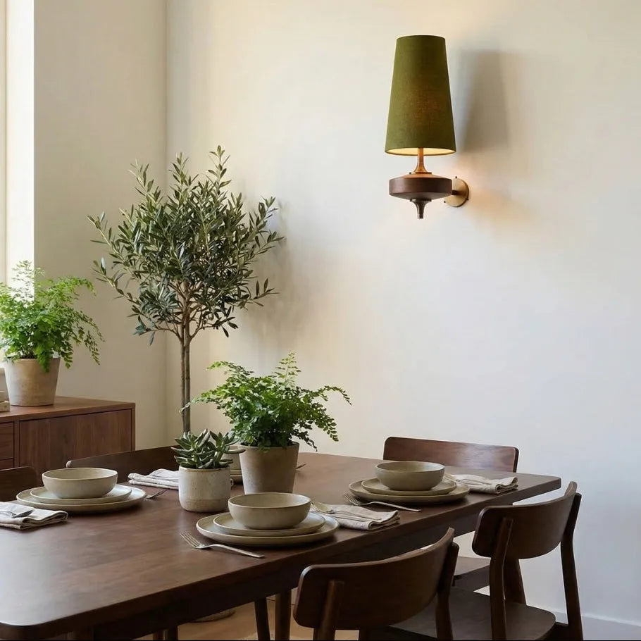 Walnut Fabric Drum Wall Light