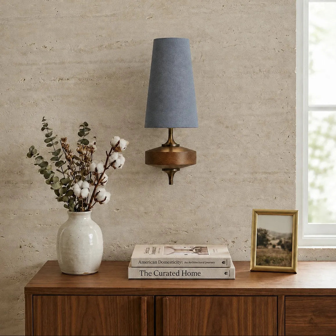Walnut Fabric Drum Wall Light