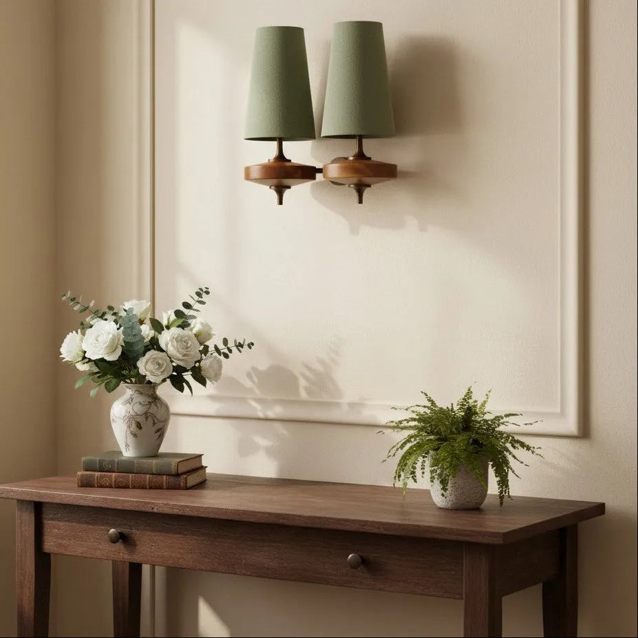 Walnut Fabric Drum Wall Light