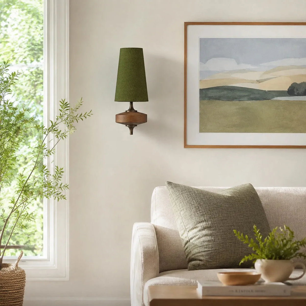 Walnut Fabric Drum Wall Light