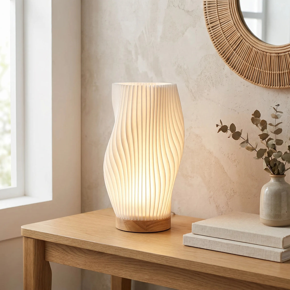 Wave Swirl Cloud Wood Base Lamp