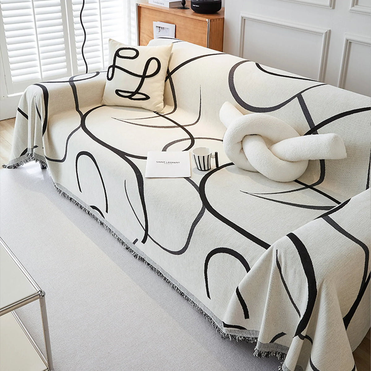 White Curve Jacquard Sofa Cover