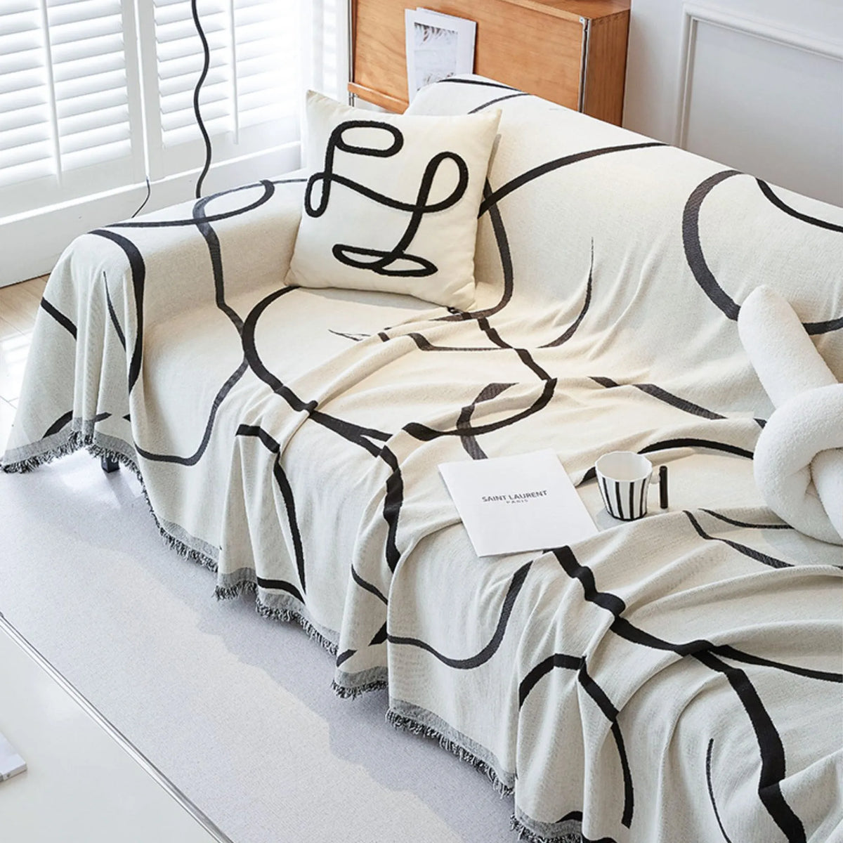 White Curve Jacquard Sofa Cover