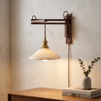 Wood Arm Ceramic Shade Wall Light