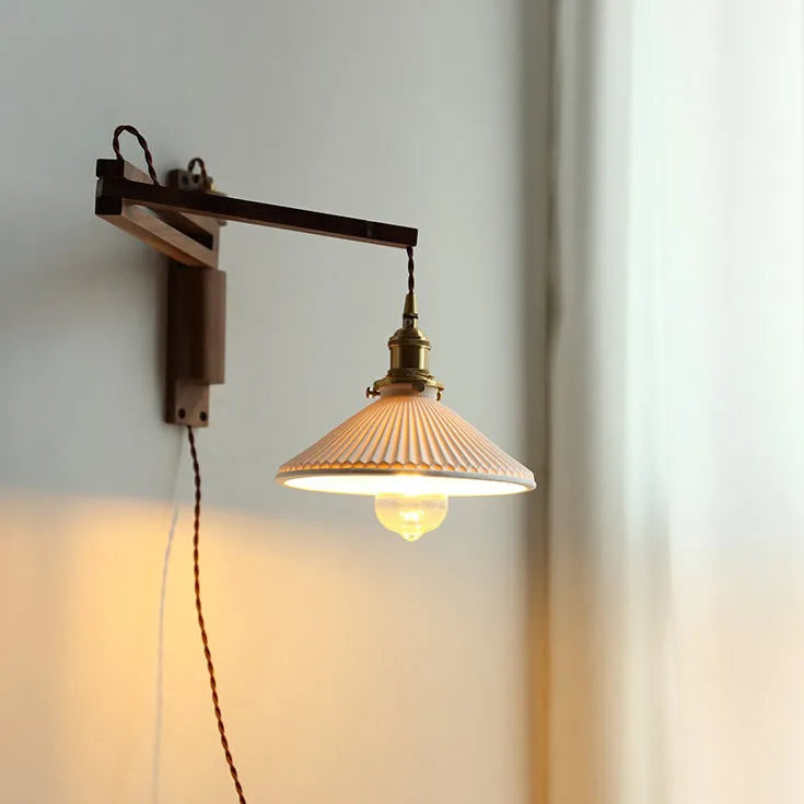Wood Arm Ceramic Shade Wall Light