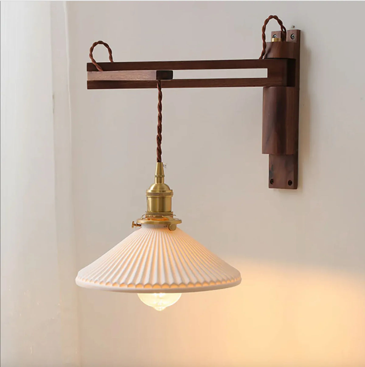 Wood Arm Ceramic Shade Wall Light