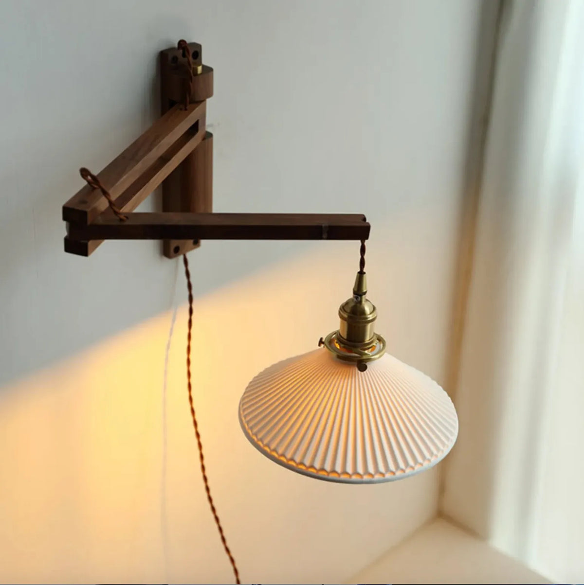 Wood Arm Ceramic Shade Wall Light