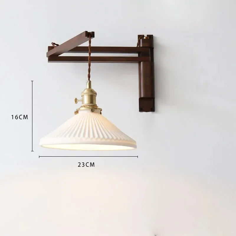Wood Arm Ceramic Shade Wall Light