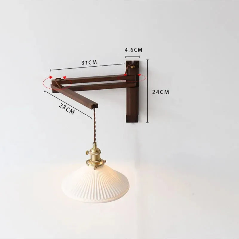 Wood Arm Ceramic Shade Wall Light