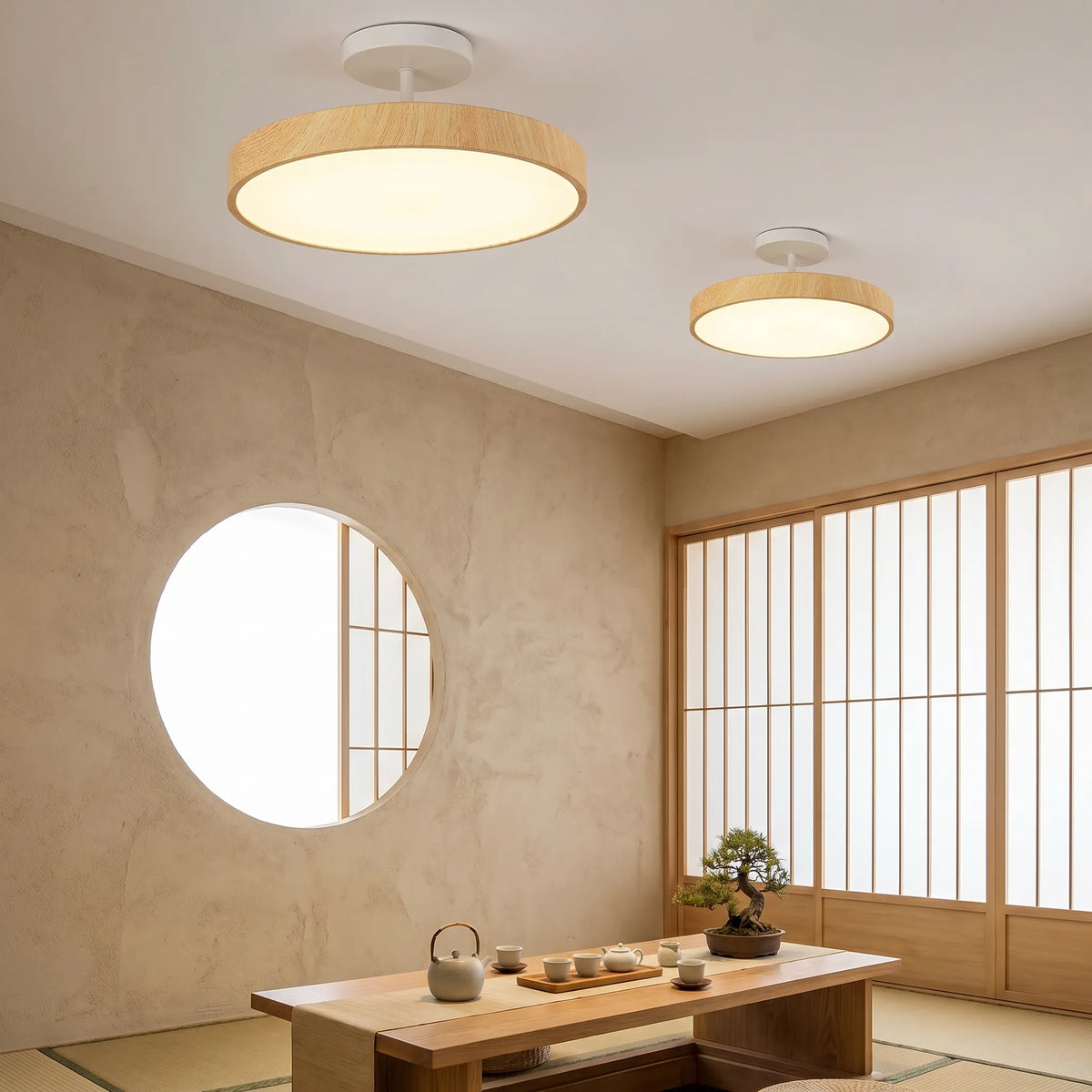 Wood Grain Round LED Ceiling Light