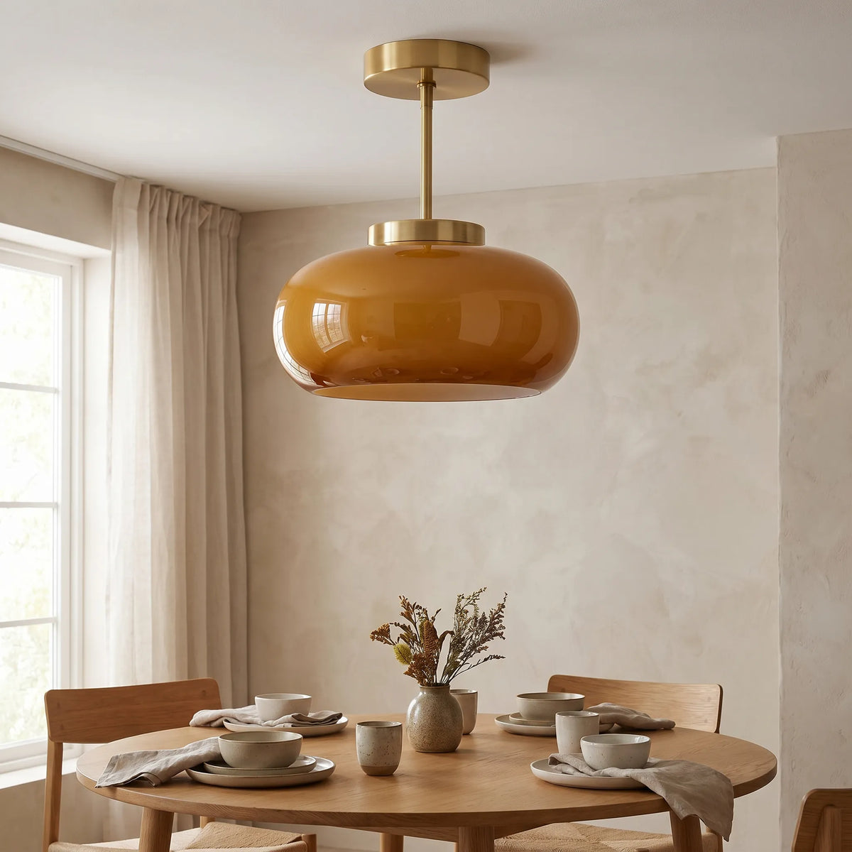 Yellow Glass Semi-Flush Ceiling Light