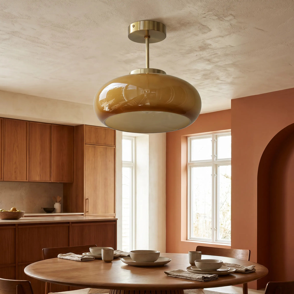 Yellow Glass Semi-Flush Ceiling Light