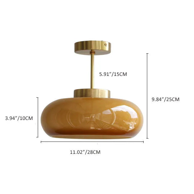 Yellow Glass Semi-Flush Ceiling Light